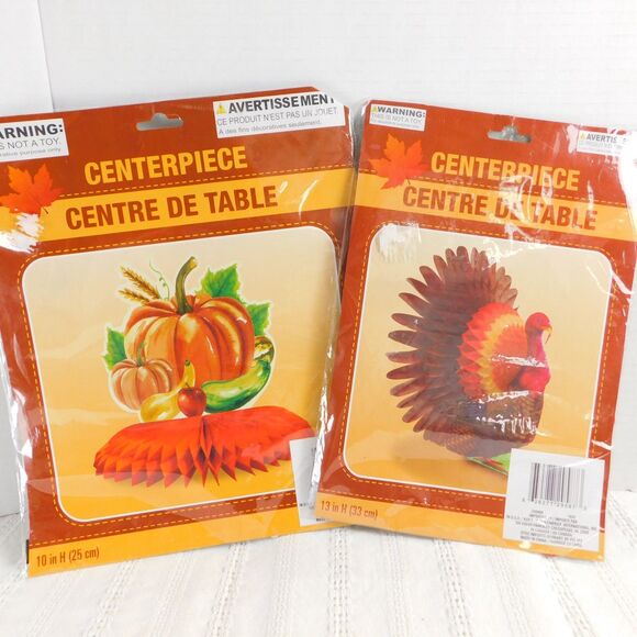 Thanksgiving Honeycomb Lot of 2 Table Center Piece Decors Turkey 13" Pumpkin 10" - Picture 7 of 7